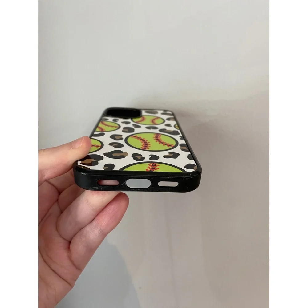 Softball Leopard Print Phone Case iPhone 13 Mini Neon Yellow Sporty Animal Print